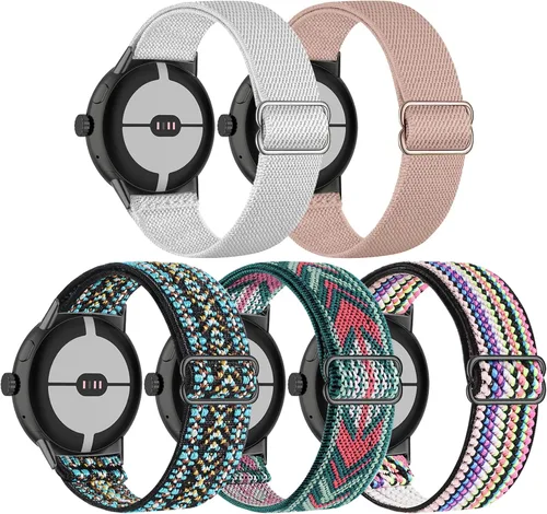 Vista 9 de Paquete de 5 correas elásticas de nailon compatibles con Google Pixel Watch 4, 3, 1.614 in, Google Pixel 2, Google Pixel 2, correas elásticas
