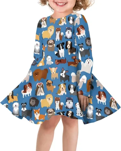 Vista 3 de ZPINXIGN Vestido de otoño para niñas, vestido de manga larga, vestido de patinadora, lindo atuendo para fiesta casual