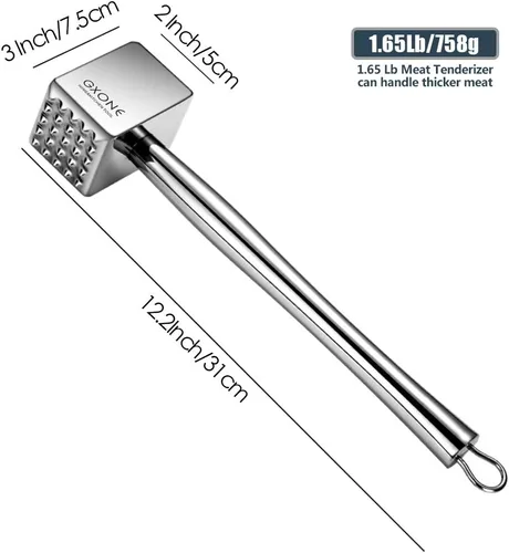 Vista 2 de Ablandador de carne, acero inoxidable 304 resistente, mazo de carne, libra, herramienta de martillo (1.65 libras)