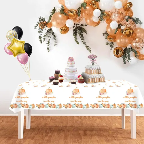 Vista 4 de A Little Pumpkin On The Way - Decoraciones de fiesta de baby shower, cubierta de mesa de calabaza (3 paquetes, 51 x 108 pulgadas)