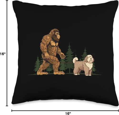 Vista 4 de Old English Sheepdog N Bigfoot Funny Old English Sheepdog Bigfoot Walking Dog Mom Dad - Almohada de 16 x 16 pulgadas, multicolor