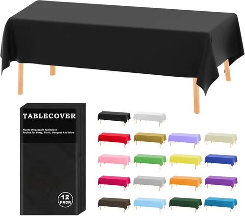Vista 17 de D&Z Paquete de 6 manteles de plástico desechables color negro de 54 x 108