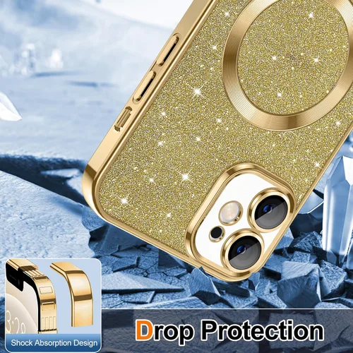 Vista 66 de Hython para iPhone 15 Plus Funda con chispas brillantes, Fundas transparentes magnéticas con protector de lente de cámara [Compatible con MagSafe]