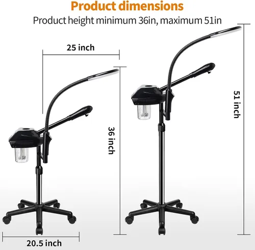 Vista 8 de Retain Time Vaporizador facial para humidificador de ozono atomizador adjuntar 5 lupas y luz, vaporizador facial profesional limpia la piel