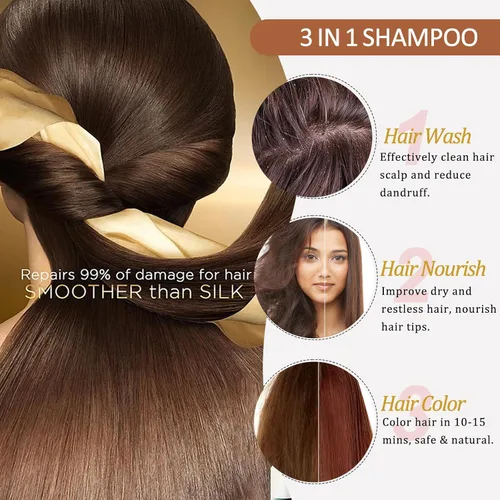 Vista 4 de Yocisku Champú de tinte para cabello negro 3 en 1 para hombres y mujeres, color de cabello para cobertura del 100% de las canas, champú para canas