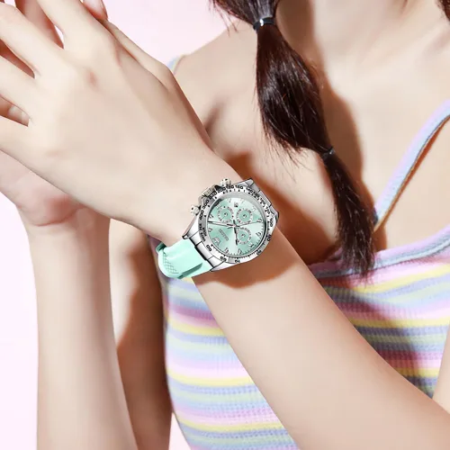 Vista 2 de OLEVS Relojes femeninos pequeños de diamantes de lujo - pulsera de acero inoxidable, vestido de negocios impermeable analógico luminoso fecha