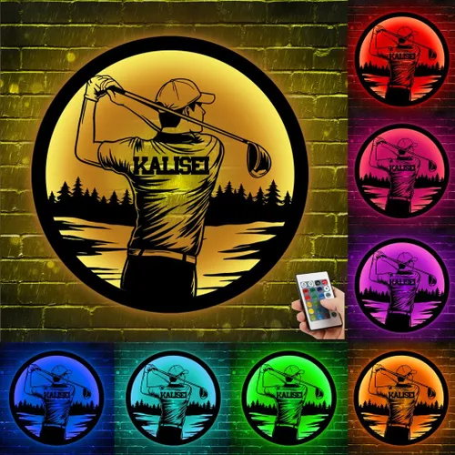 Vista 21 de Arte de Pared de Metal Personalizado de Béisbol con Bandera de EE.UU. con Luz LED, Letrero Personalizado con Nombre de Jugador de Sóftbol Americano