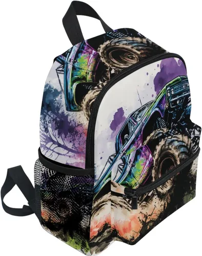 Vista 2 de Vnurnrn Mochila para niños, impresionante camión monstruo, lindo y ligero para niños pequeños con ranura para etiqueta de nombre de silbato