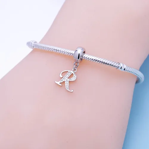 Vista 82 de ABUN Abalorio de plata de ley 925 con letra A a la Z, espaciador de inicial, con circonita cúbica transparete colgante, auténtica, para pulseras
