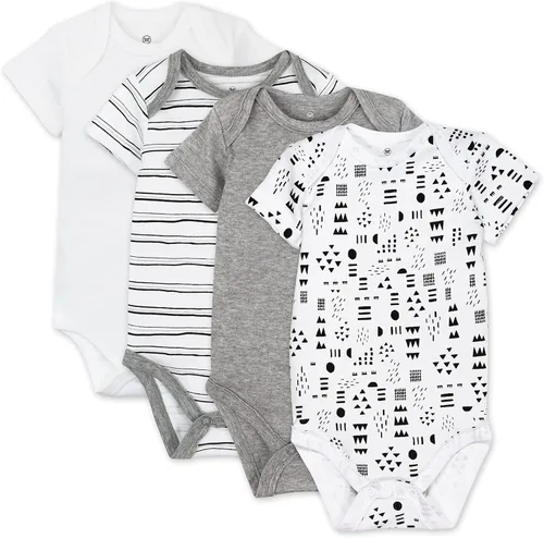 Vista 4 de HonestBaby Paquete de 4 mamelucos de manga corta de una sola pieza 100% algodón orgánico para bebés, niños, niñas, unisex Paquete de 4 Blanco
