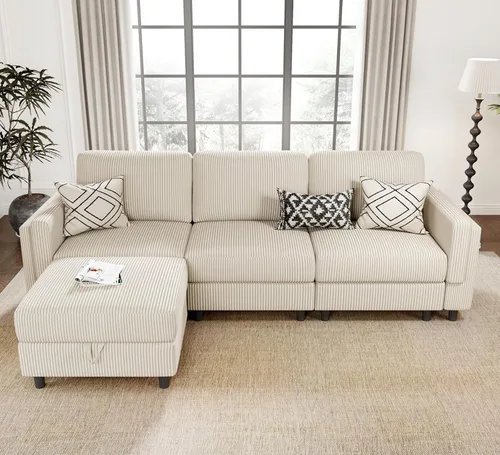 Vista 37 de KKL Sofá cama modular modular con otomana de almacenamiento, sofá cama convertible en forma de L/U para sala de estar, diseño reversible moderno