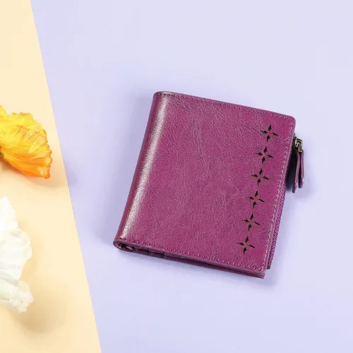 Vista 5 de Lavemi Carteras ultrafinas de cuero compacto para mujeres y niñas, con bloqueo RFID, tarjetero para tarjetas de crédito para mujeres 1-púrpura
