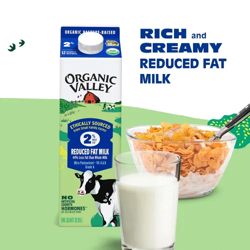 Vista 3 de Organic Valley, Leche orgánica 2% reducida en grasa, ultra pasteurizada, cuarto de galón, 32 onzas