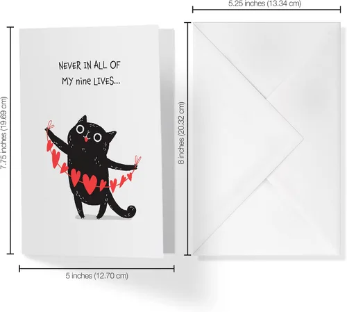 Vista 3 de Tarjeta del día de San Valentín de gato negro Para los amantes de los gatos Nine Lives Tarjeta individual de 5 x 7.5 pulgadas con sobre Hecho