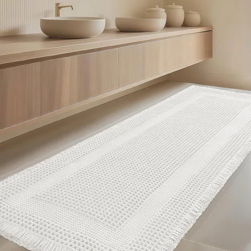 Vista 73 de Tapete de baño con diseño de gofre, moderno, bohemio, absorbente, antideslizante, ultrasuave, lavable a máquina, con letra de baño, dormitorio