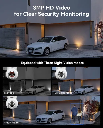 Vista 5 de Sistema de cámara de seguridad inalámbrica, 4 cámaras PTZ de 3MP para exteriores para vigilancia del hogar, monitor LCD NVR de 10 canales de 10