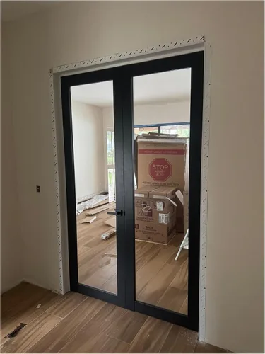 Vista 8 de Lucia 2166 Puertas francesas interiores de doble oscilación con vidrio, madera maciza, accesorios incluidos, 84x96, negro, moderno