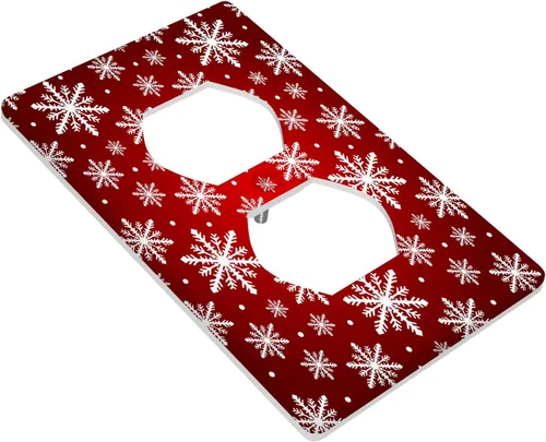 Vista 3 de Cubierta de interruptor de luz dúplex de 1 banda, cubierta decorativa de Navidad con copos de nieve rojos, placa frontal decorativa para cocina