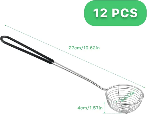 Vista 2 de 12 cucharas coladoras de olla caliente, colador de araña de acero inoxidable de 2.5 pulgadas, cucharón de olla caliente con mango aislado