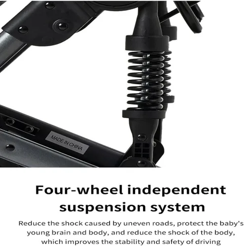 Vista 4 de Cochecito de bebé convertible 2 en 1, color negro Triangular Stability Frame, Front-Wheel Spring Suspension, One-Click Fold Design For Newborns &