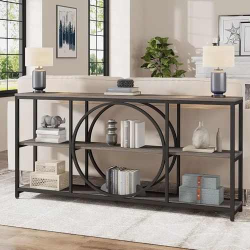 Vista 10 de Tribesigns Mesa consola extralarga, mesa de sofá de 70.9 pulgadas con Negro marrón
