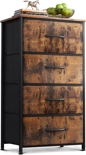 Vista 11 de AODK - Cómoda para dormitorio con 4 cajones de almacenamiento, cómoda pequeña de tela con marco de acero resistente, color negro Cómoda de tela