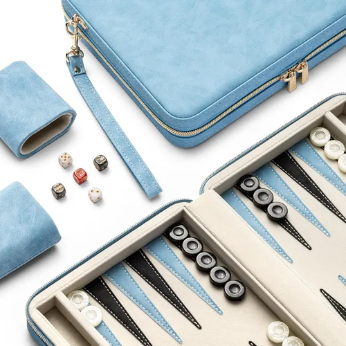 Vista 12 de Juegos de backgammon para adultos y niños, tablero clásico de backgammon con dados de damas únicos, funda plegable de cuero sintético para Negro