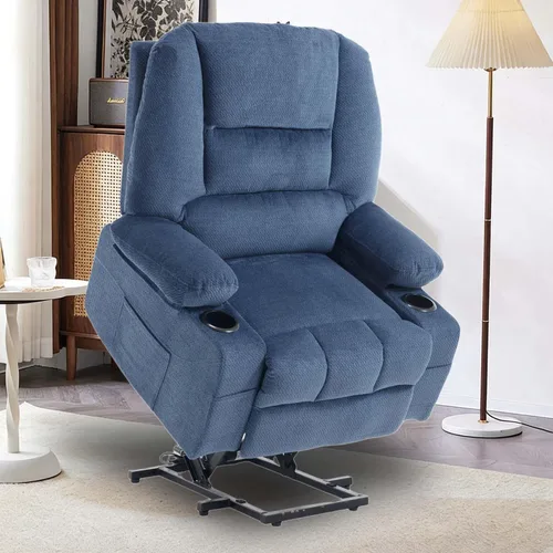 Vista 9 de Silla reclinable eléctrica para personas mayores con puerto USB, silla reclinable de masaje eléctrica con calor para adultos mayores, color azul
