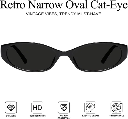Vista 2 de mosanana Gafas de sol retro ovaladas ojo de gato para mujer Y2k 90s moderno estrecho pequeño MS52585