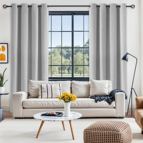 Vista 3 de Jubilantex Cortinas opacas 100% con revestimiento de lino, paneles de cortina texturizados de lino gris, 84 pulgadas de largo para dormitorio, sala
