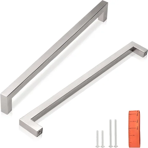 Vista 11 de Juego de manijas de puerta de acero inoxidable de 1/2 de ancho, esquinas cuadradas, para armario de cocina
