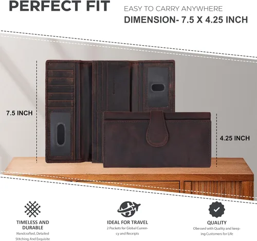 Vista 4 de Carteras de piel con bloqueo RFID, para cheques, con 11 ranuras para tarjetas, para mujer, cartera Rfid