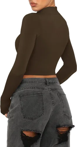 Vista 3 de REORIA Camisetas ajustadas de manga larga con cuello alto falso para mujer