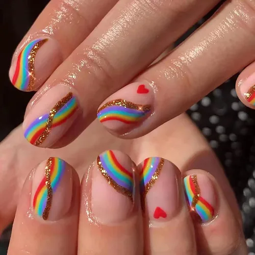 Vista 17 de Uñas postizas a presión ataúd de longitud corta, 24 piezas de cobertura completa, reutilizables, brillantes, uñas postizas con pegamento, uñas