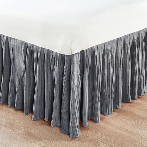 Vista 16 de Home Soft Things Falda de cama plisada de microfibra, diseño elegante envolvente de microfibra sólida con caída de 18 pulgadas, ropa de cama