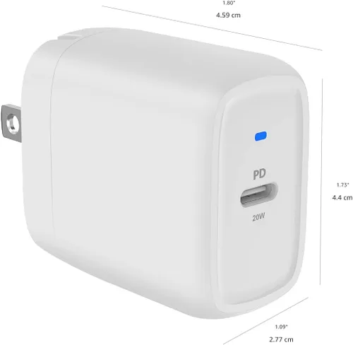 Vista 5 de Amazon Basics Cargador de pared USB-C de un puerto de 20W con Power Delivery PD para tabletas y teléfonos
