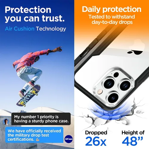 Vista 5 de AICase Funda para iPhone 15 Pro de titanio a prueba de golpes, transparente, de grado militar, probada en caídas de 20 pies, marco de aluminio