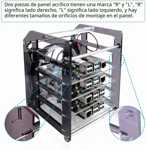 Vista 4 de GeeekPi Carcasa apilable para Raspberry Pi, Pi con ventilador de refrigeración 4.724 in RGB LED 5V ventilador para Raspberry Pi 4B/3B+/3B/2B/B+