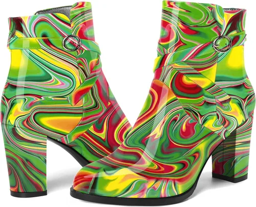Vista 6 de SKYSTERRY Botas altas de tacón alto para mujer, puntera redonda, sin cordones, de patente, de 3.3 pulgadas