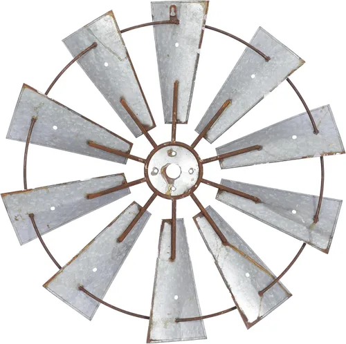 Vista 3 de Deco 79 Molino de viento de metal para decoración de pared para interiores y exteriores, escultura de pared 30 x 2 x 30 pulgadas, marrón