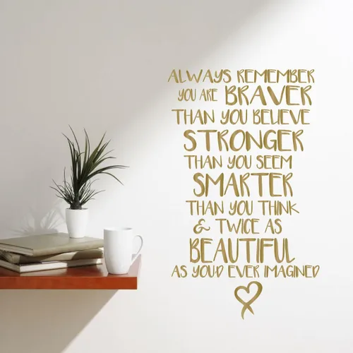 Vista 6 de Adhesivo de pared inspirador con cita de vinilo Always Remember You are Braver, Stronger, Smarter Adhesivo decorativo para dormitorio de mujeres