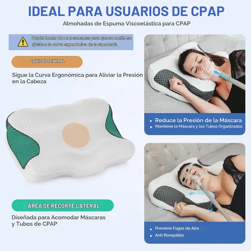 Vista 5 de Almohada CPAP Elviros HSA/FSA para dormir de lado y boca abajo Blanco