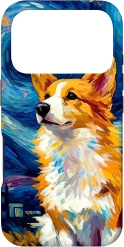 Vista 30 de Carcasa para iPhone 16 Welsh Corgi Dog Starry Night Van Gogh Welsh Corgi