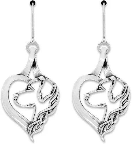 Vista 3 de Pendientes de plata de ley con diseño de corazón dorado para madres Golden Retriever