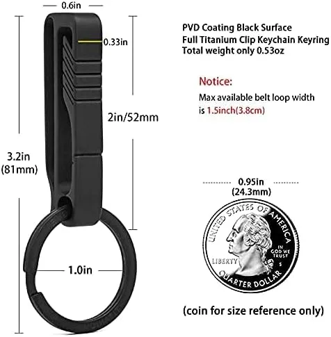Vista 3 de TISUR Llavero con clip para cinturón, mosquetón de titanio con llavero desmontable para cinturón de trabajo, regalo para hombres y mujeres, anillo