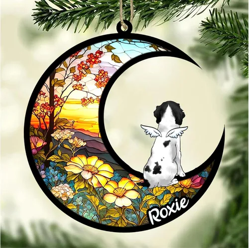 Vista 503 de LOVELYPOD Adorno de Navidad personalizado para perro Basset Hound (marrón) Basset Hound (marrón) adorno para atrapasoles de perro, razas de perros