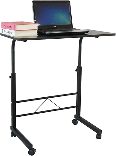 Vista 5 de Mesa auxiliar móvil ajustable con ruedas, mesa auxiliar para sofá con ruedas, mesa auxiliar de sofá en forma de C, escritorio sobre la cama, mesita