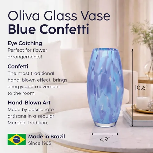 Vista 2 de Ca D Oro - Jarrón de cristal de confeti azul soplado a mano estilo Murano para flores y decoración - Modelo Oliva G Hand Blown Glass Vase