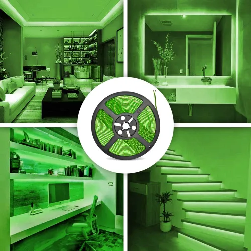 Vista 3 de Tiras de luces LED verdes de 32.8 pies, impermeables IP65 SMD2835 regulables 600 LEDs 12V cortables para gabinete, automóvil, bar, dormitorio