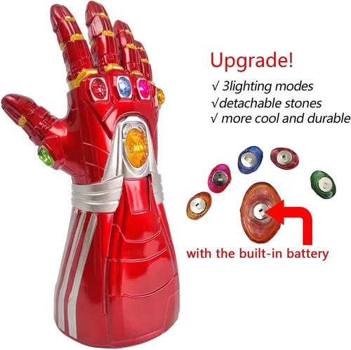 Vista 2 de Red Infinity Gauntlet with Removable Gems Infinity Gloves LED Gem Three Lighting Modes Halloween Cosplay Prop